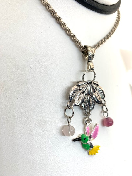 Colorful Hummingbird Pendant and Chain