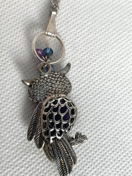 Amethyst Inspired Owl Necklace with Faceted Beads