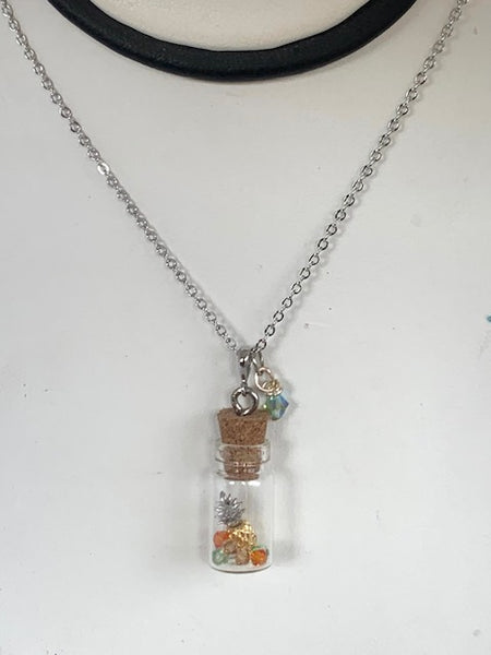 Pineapple Charm with Crystals Glass Bottle Necklace